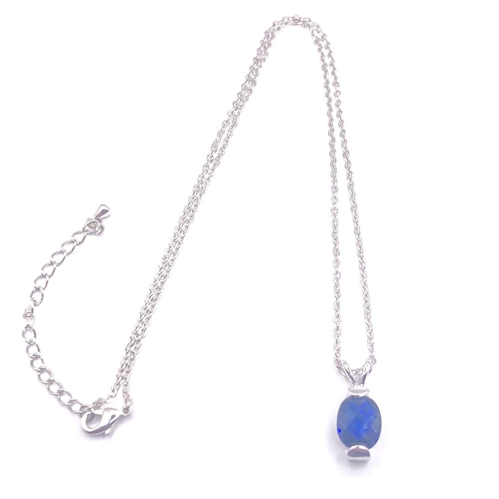 Silver Chain Blue Cubic Zirconia Pendant Necklace
